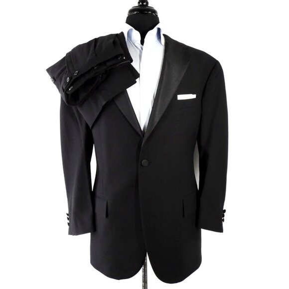 Polo Ralph Lauren Tuxedo Suit Men’s Black Wool Grosgrain Satin Lapel 48 Italy - Picture 1 of 15